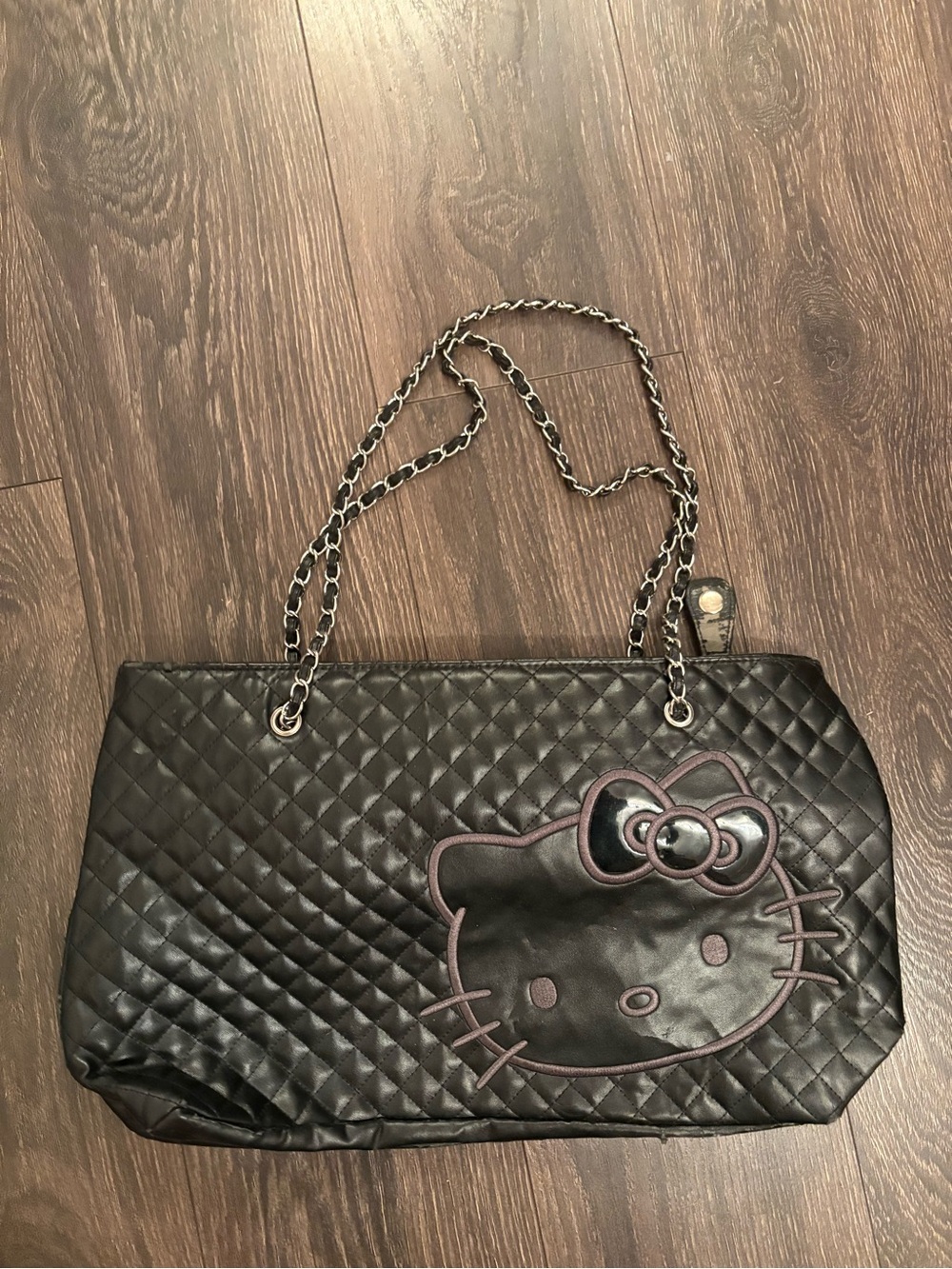 Black Quilted Hello Kitty Chain-Handle Tote
